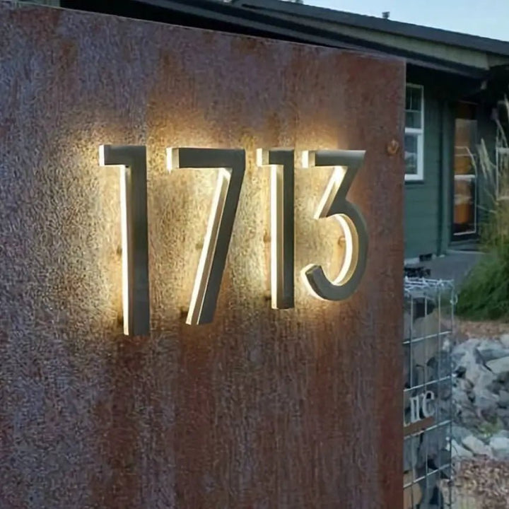 Custom House Number Sign Illuminated Apartment Number Door Signage Stainless Steel Metal Home Address Sign with Light - BacklitLEDsign