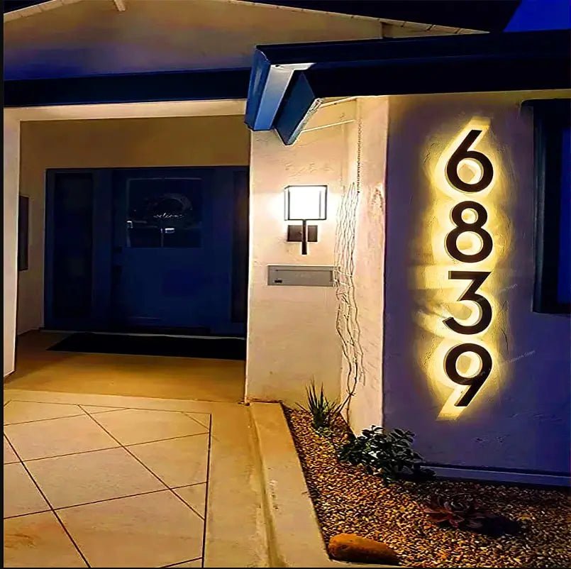 Custom House Number Sign Illuminated Apartment Number Door Signage Stainless Steel Metal Home Address Sign with Light - BacklitLEDsign