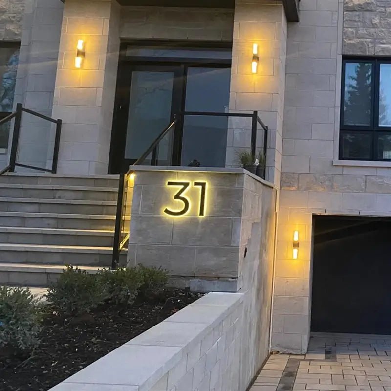 Custom House Number Sign Illuminated Apartment Number Door Signage Stainless Steel Metal Home Address Sign with Light - BacklitLEDsign
