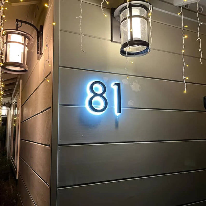 Custom House Number Sign Illuminated Apartment Number Door Signage Stainless Steel Metal Home Address Sign with Light - BacklitLEDsign