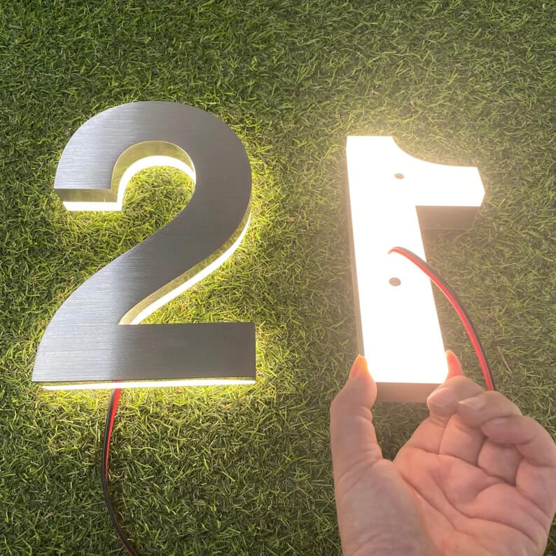 Custom House Number Sign Illuminated Apartment Number Door Signage Stainless Steel Metal Home Address Sign with Light - BacklitLEDsign
