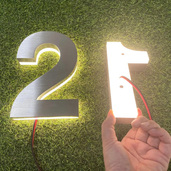 Custom House Number Sign Illuminated Apartment Number Door Signage Stainless Steel Metal Home Address Sign with Light - BacklitLEDsign
