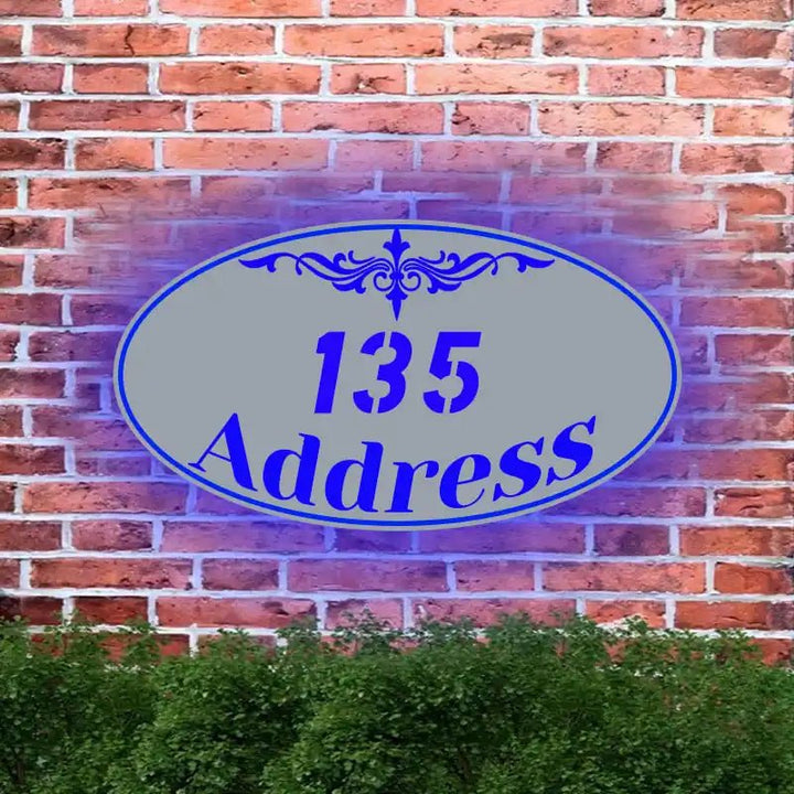 Custom House Number Sign Modern Illuminated Address Sign Oval House Sign Front Porch Address Plaque - BacklitLEDsign