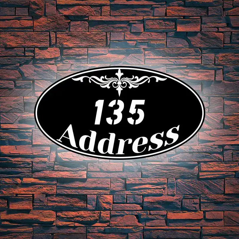 Custom House Number Sign Modern Illuminated Address Sign Oval House Sign Front Porch Address Plaque - BacklitLEDsign