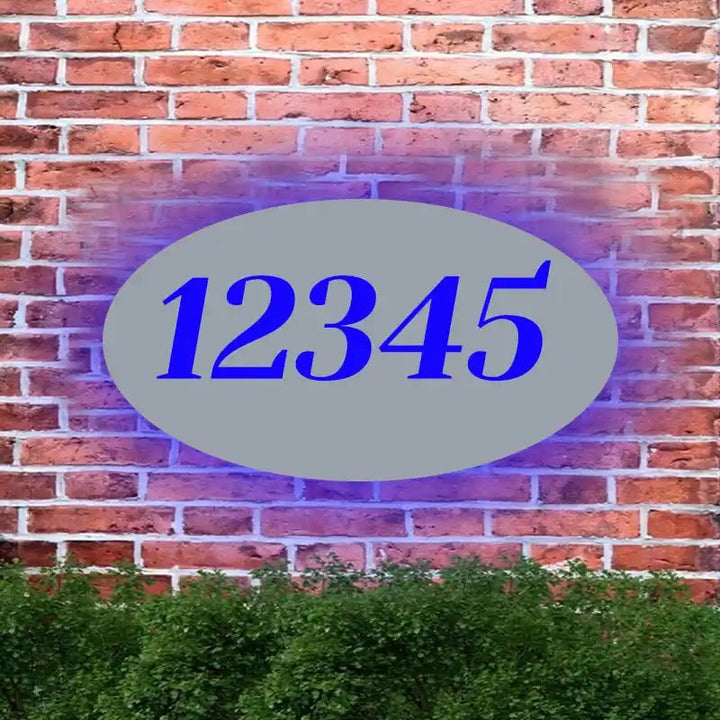 Custom House Number Sign Modern Illuminated Address Sign Oval House Sign Front Porch Address Plaque - BacklitLEDsign