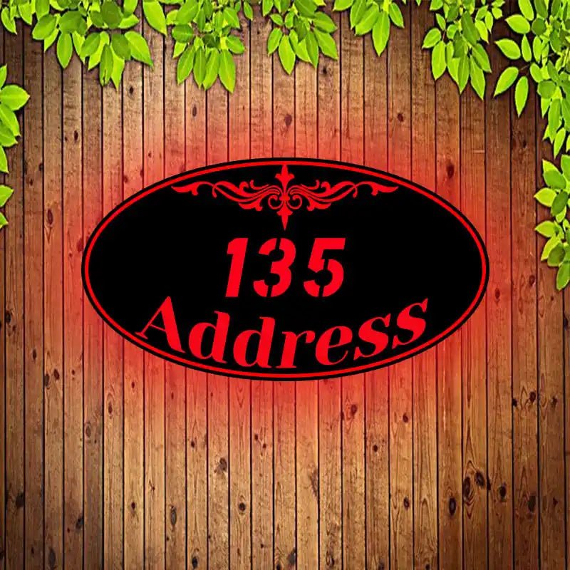 Custom House Number Sign Modern Illuminated Address Sign Oval House Sign Front Porch Address Plaque - BacklitLEDsign