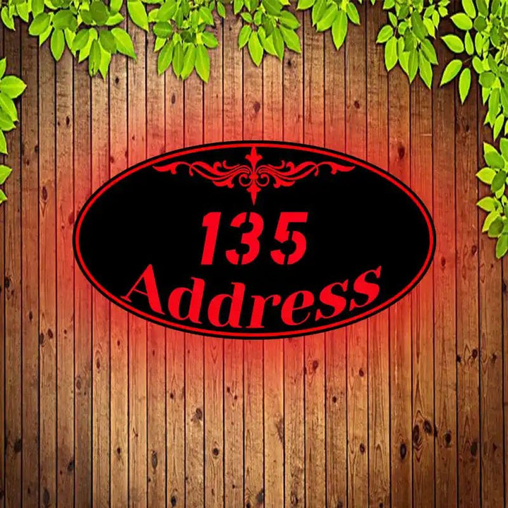 Custom House Number Sign Modern Illuminated Address Sign Oval House Sign Front Porch Address Plaque - BacklitLEDsign