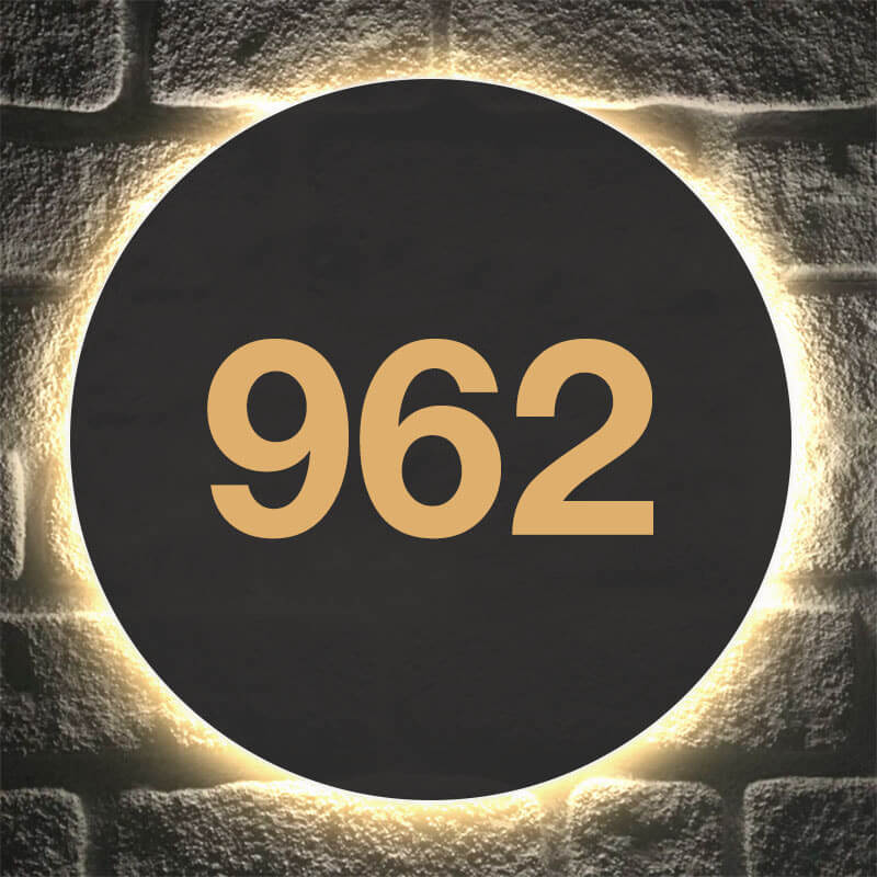 Elegant Round LED Lighted Address Plaque – Glowing House Numbers, Solar - Powered, Rustic or Modern - BacklitLEDsign