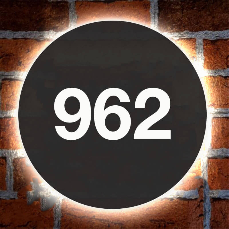 Elegant Round LED Lighted Address Plaque – Glowing House Numbers, Solar - Powered, Rustic or Modern - BacklitLEDsign