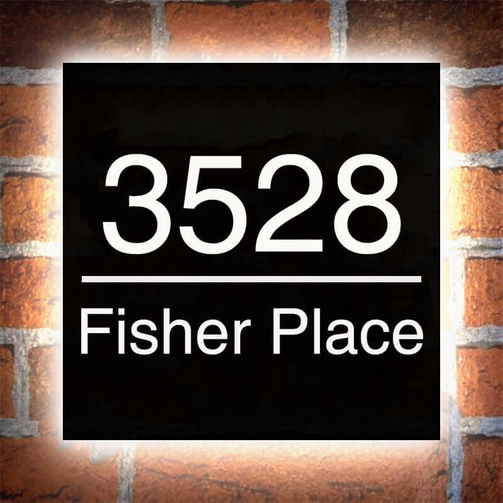 Large Square Metal House Number Plaque Solar Powered Address Sign Backlit House Numbers Laser Cut Number Plates Supplier - BacklitLEDsign
