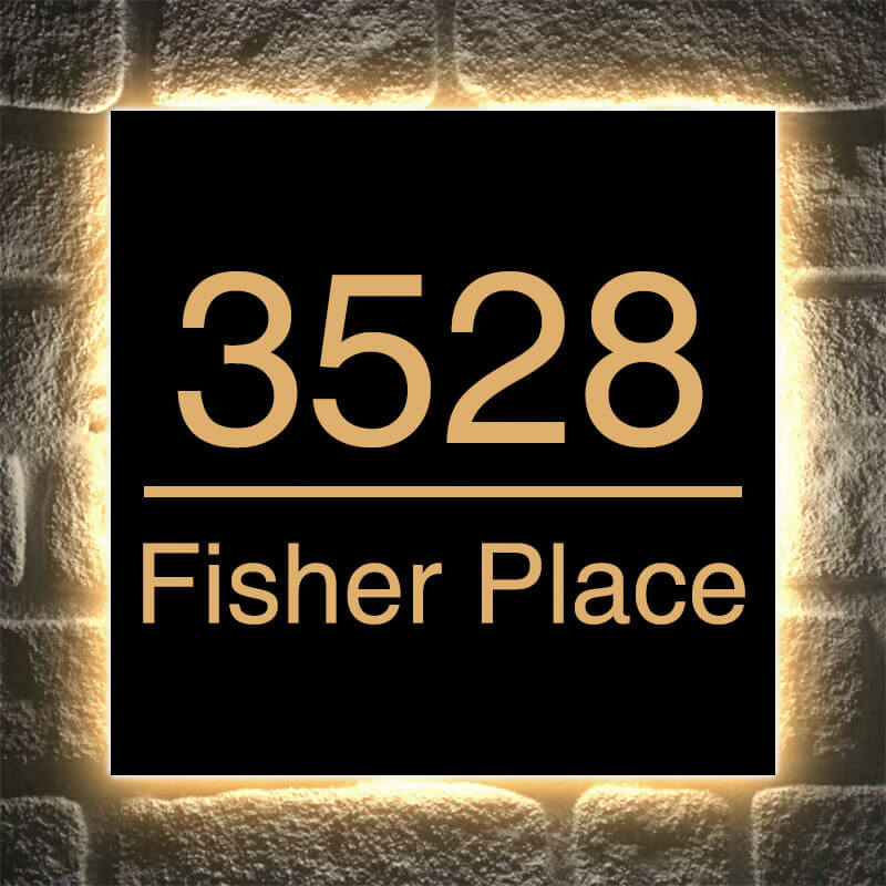 Large Square Metal House Number Plaque Solar Powered Address Sign Backlit House Numbers Laser Cut Number Plates Supplier - BacklitLEDsign