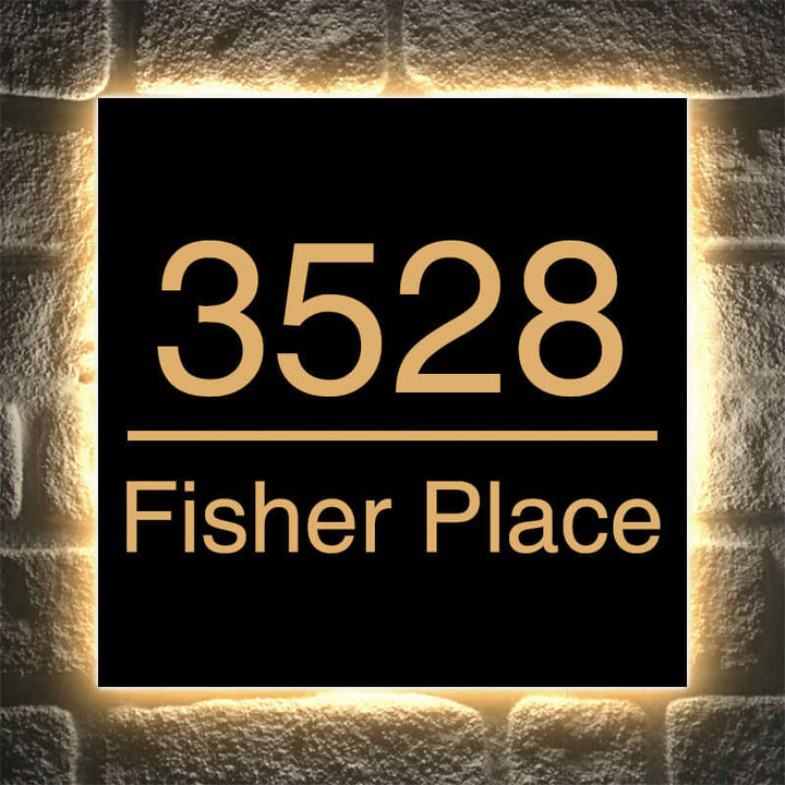 Large Square Metal House Number Plaque Solar Powered Address Sign Backlit House Numbers Laser Cut Number Plates Supplier - BacklitLEDsign