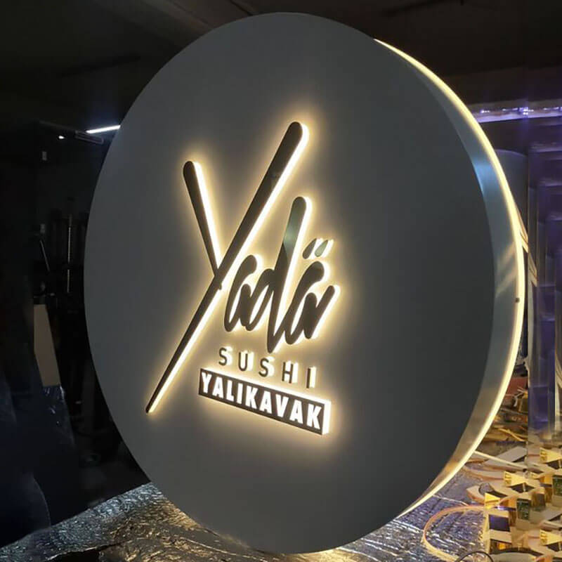 LED Metal Light Box 3D Stainless Steel Sign Storefront Reception Brushed Metal Logo Laser Cut Metal Wall Blade Sign Cabinet Signage - BacklitLEDsign