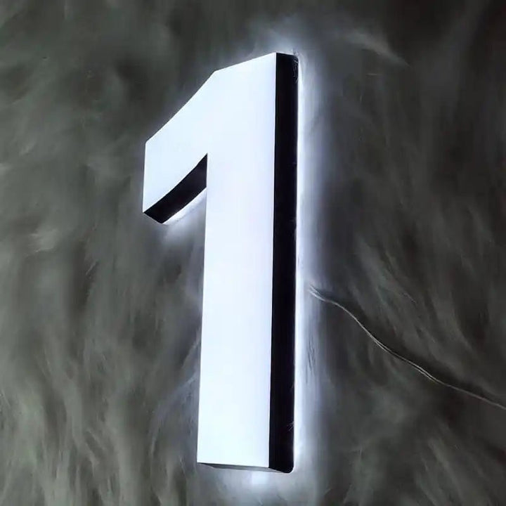 Modern Brushed Nickel Illuminated House Numbers – Dual - Sided LED Light, Weatherproof for Outdoor Visibility - BacklitLEDsign