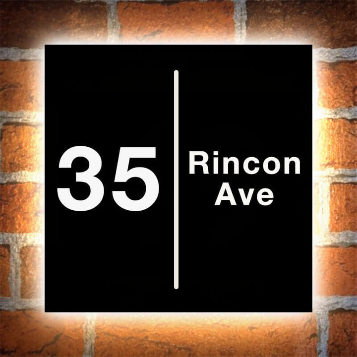 Personalized Square Light - Up Address Sign – Backlit House Numbers, Dimmable LED, Metal or Acrylic - BacklitLEDsign