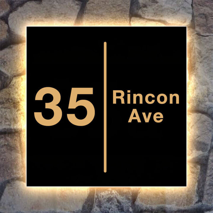 Personalized Square Light - Up Address Sign – Backlit House Numbers, Dimmable LED, Metal or Acrylic - BacklitLEDsign