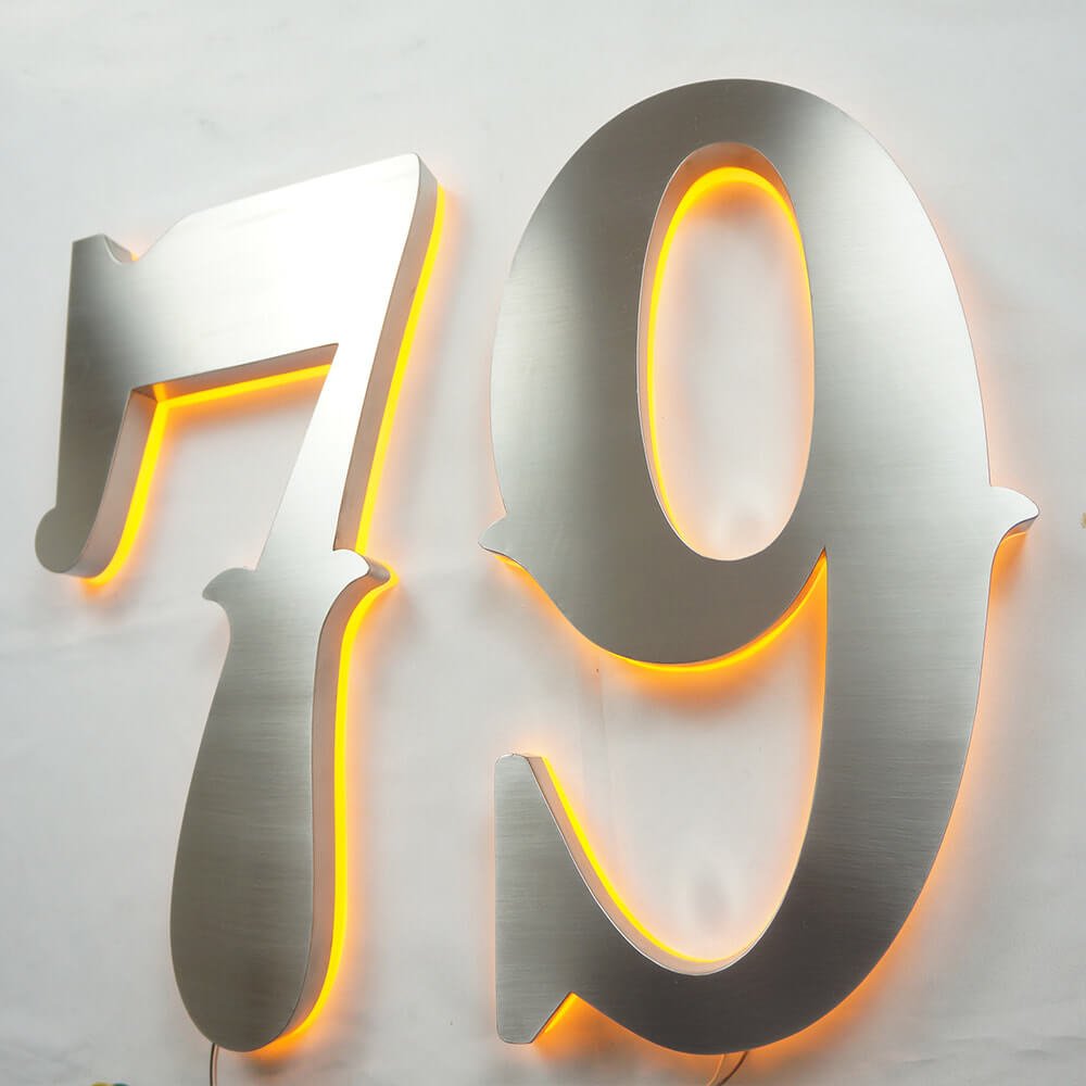 Custom House Number Sign Illuminated Apartment Number Door Signage Stainless Steel Metal Home Address Sign with Light - BacklitLEDsign