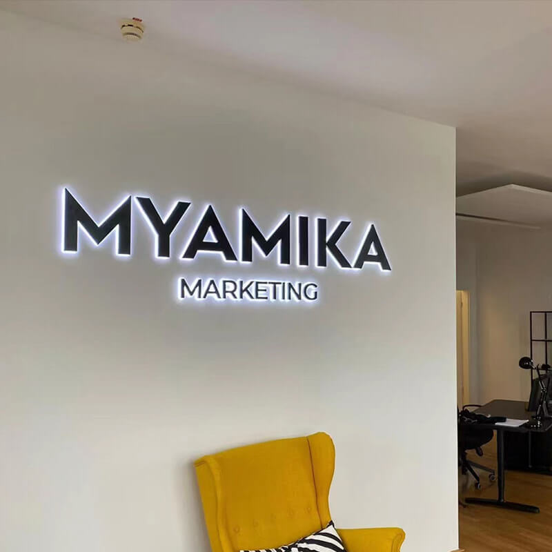 Custom Stainless Steel Logo Sign Illuminated Logo Signage Backlit Brushed Metal 3D Design Reverse Channel Letters Wholesale Lobby Signs - BacklitLEDsign