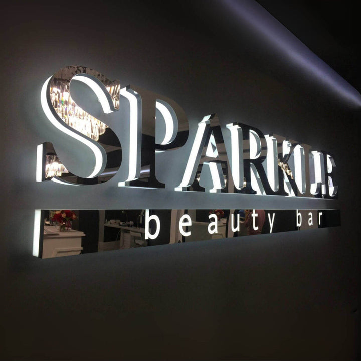 Custom Stainless Steel Logo Sign Illuminated Logo Signage Backlit Brushed Metal 3D Design Reverse Channel Letters Wholesale Lobby Signs - BacklitLEDsign