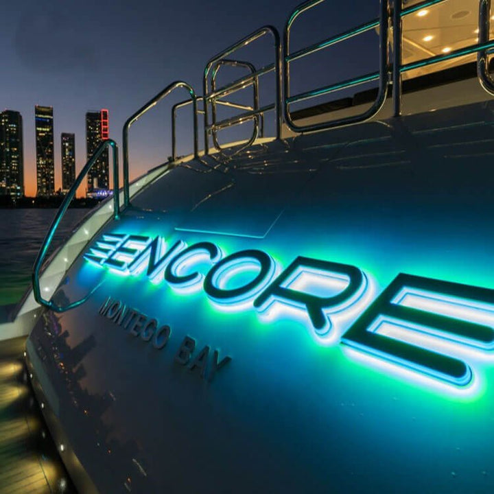 LED-lit yacht name signs