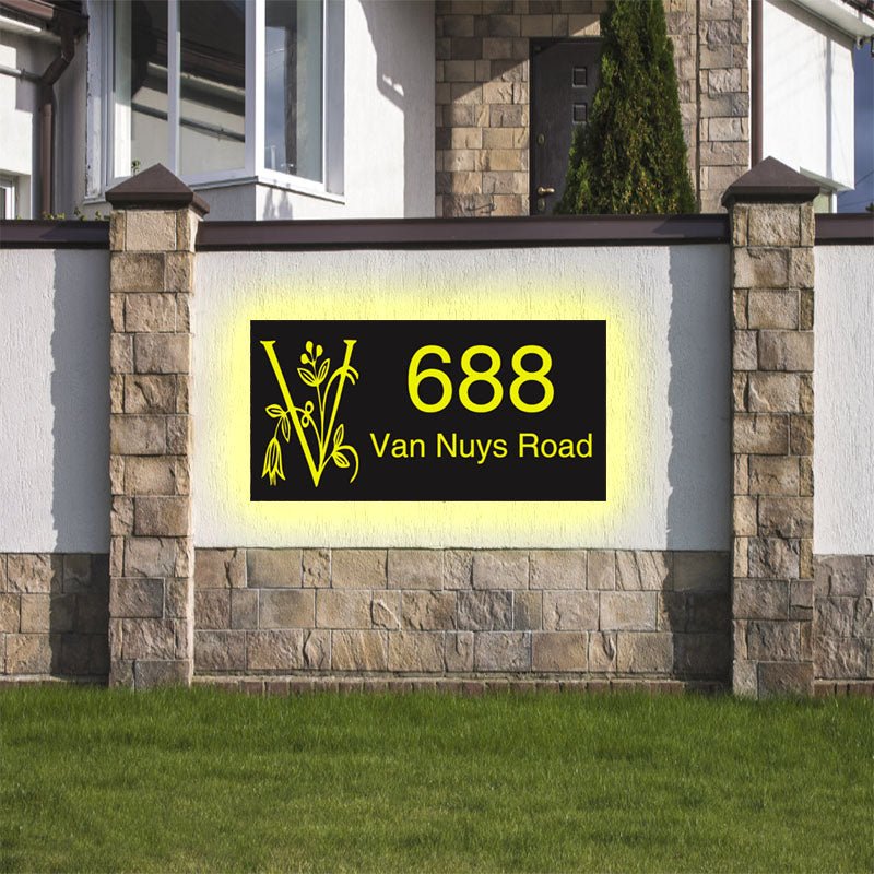 House Number Entry Sign with Letter Flower for Fence Decor – BacklitLEDsign
