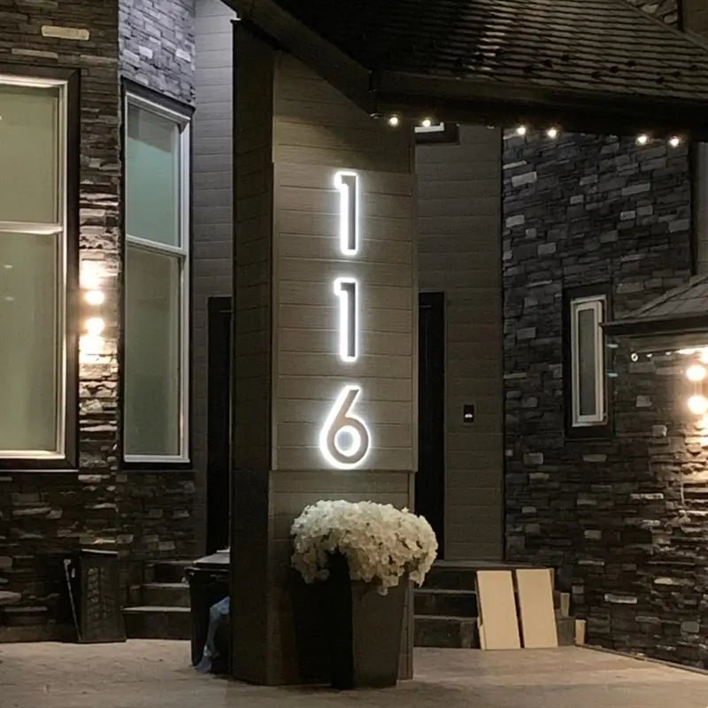 Illuminated House Sign Door Number Personalized Metal Wall Art Lighted House Numbers Address Sign for Yard Backlit Street Numbers - BacklitLEDsign