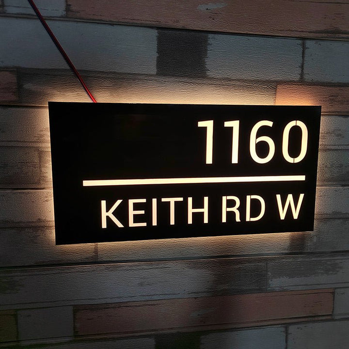 Modern Illuminated LED House Address Sign Bespoke 3D Horizontal Address Numbers signs Plaque Light Box LED Lights Display - BacklitLEDsign