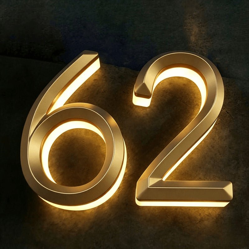 Brass Backlit House Numbers, 3D LED Illuminated Address Numbers for Home Door - BacklitLEDsign