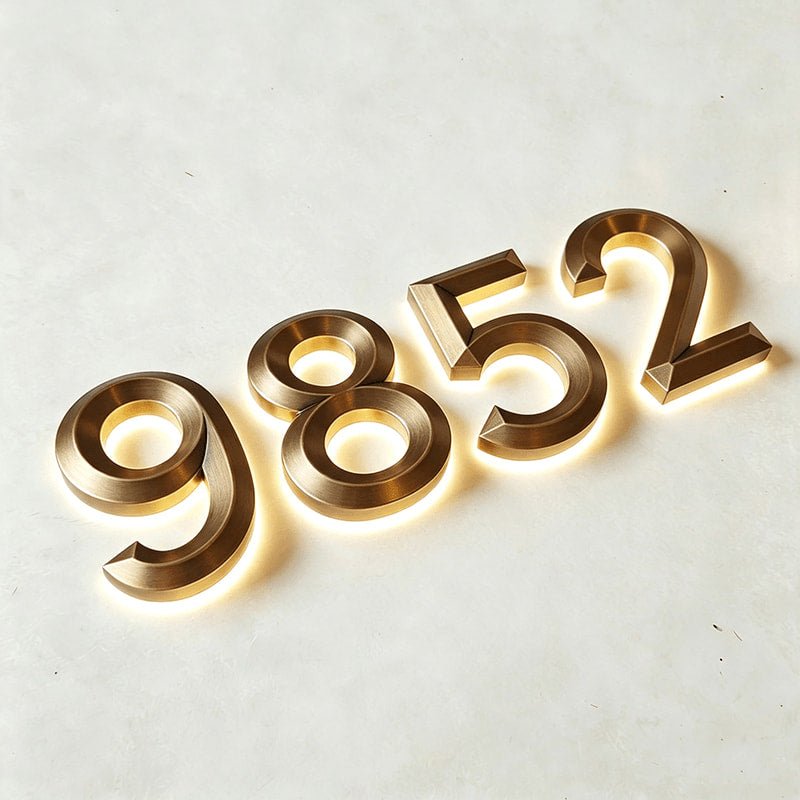 Brass Backlit House Numbers, 3D LED Illuminated Address Numbers for Home Door - BacklitLEDsign