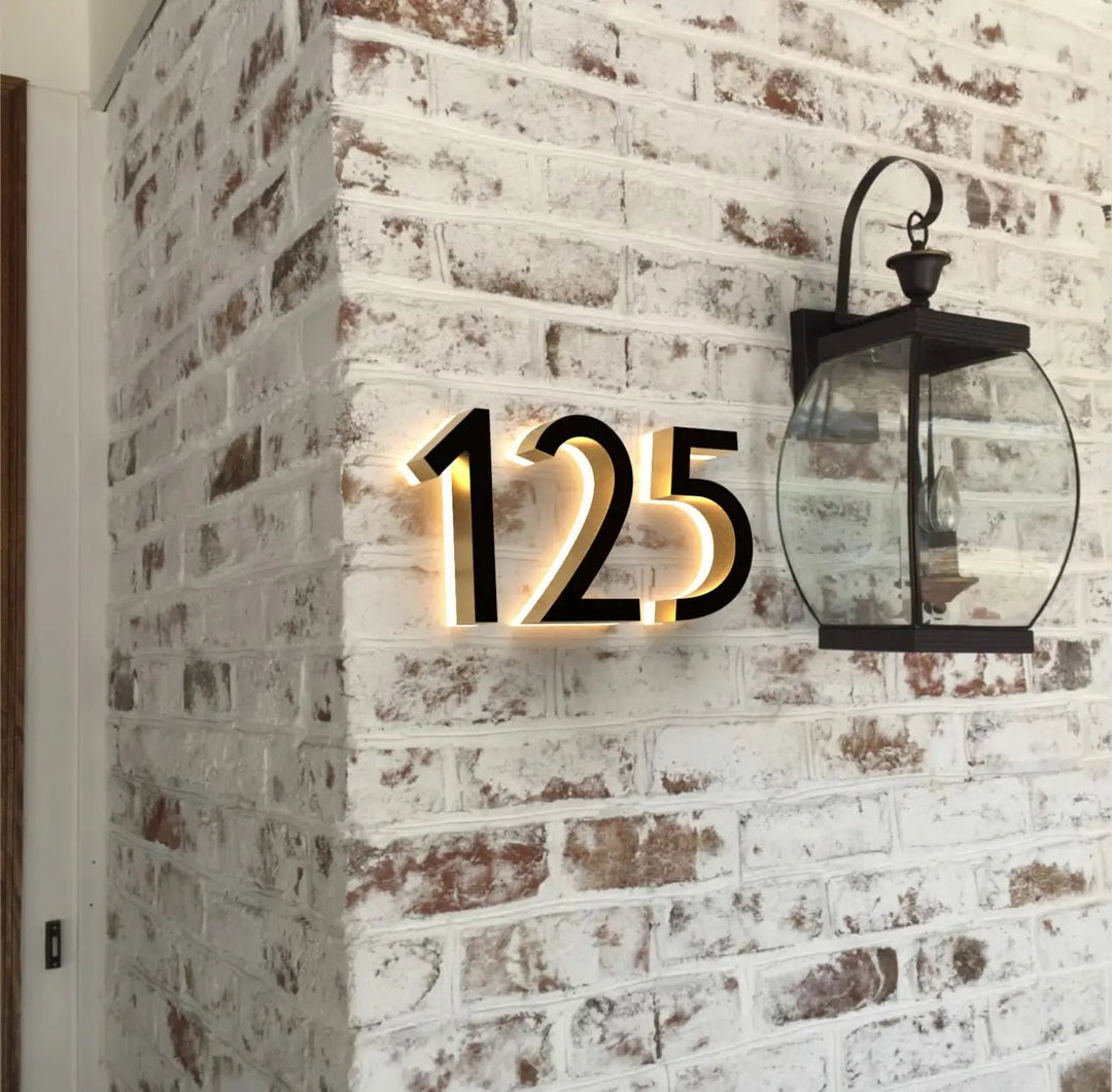 Custom House Number Sign Illuminated Apartment Number Door Signage Stainless Steel Metal Home Address Sign with Light - BacklitLEDsign
