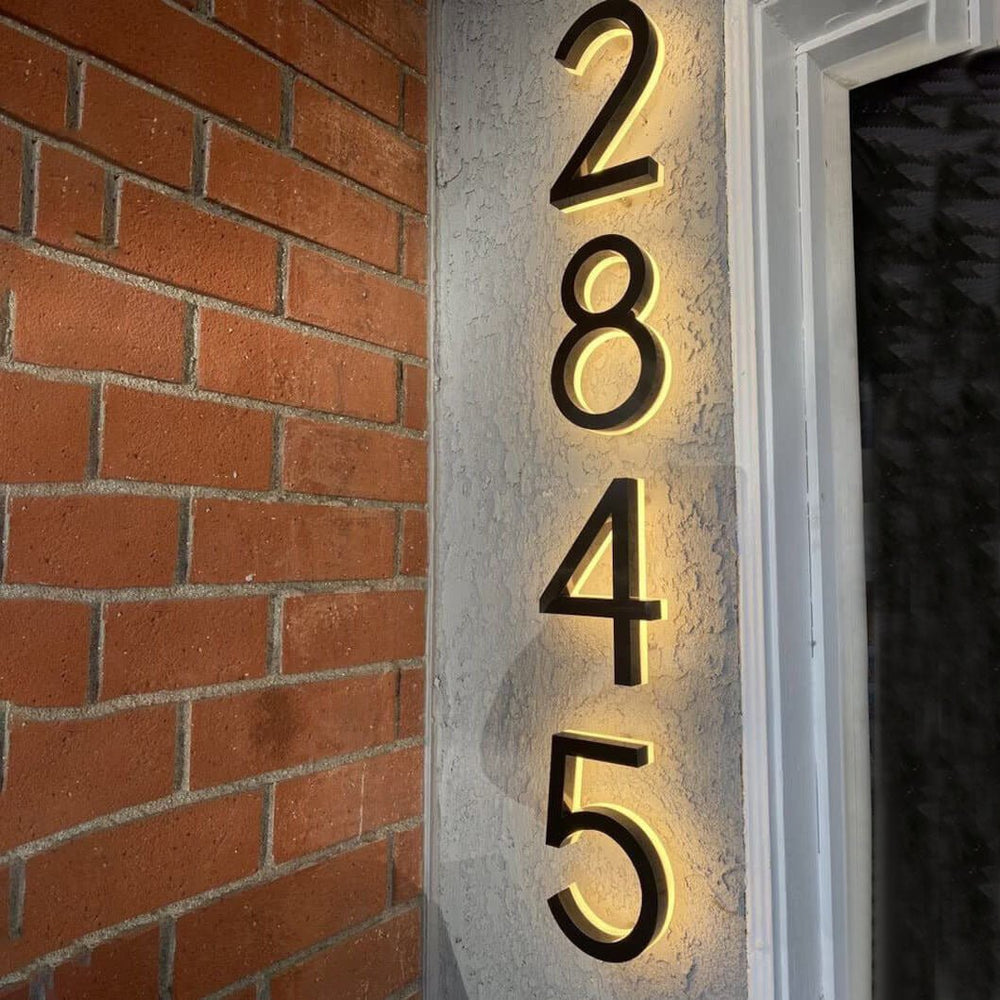 Custom House Number Sign Illuminated Apartment Number Door Signage Stainless Steel Metal Home Address Sign with Light - BacklitLEDsign