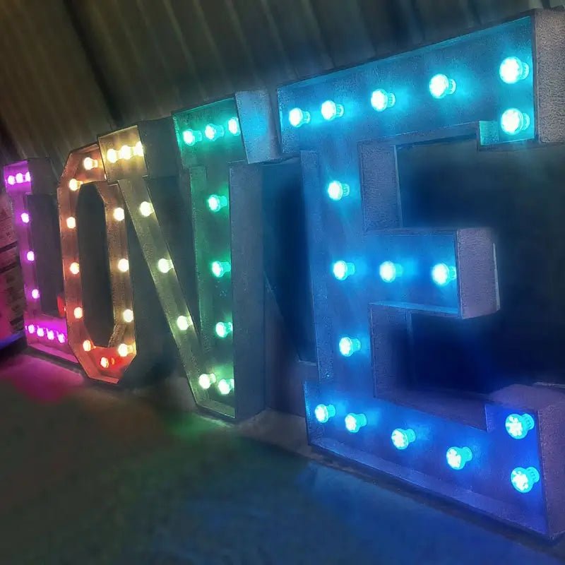 Large 4FT Industrial Marquee Letters with Exposed LED Bulbs – Rustic Metal Light - Up Signs for Indoor/Outdoor Events - BacklitLEDsign