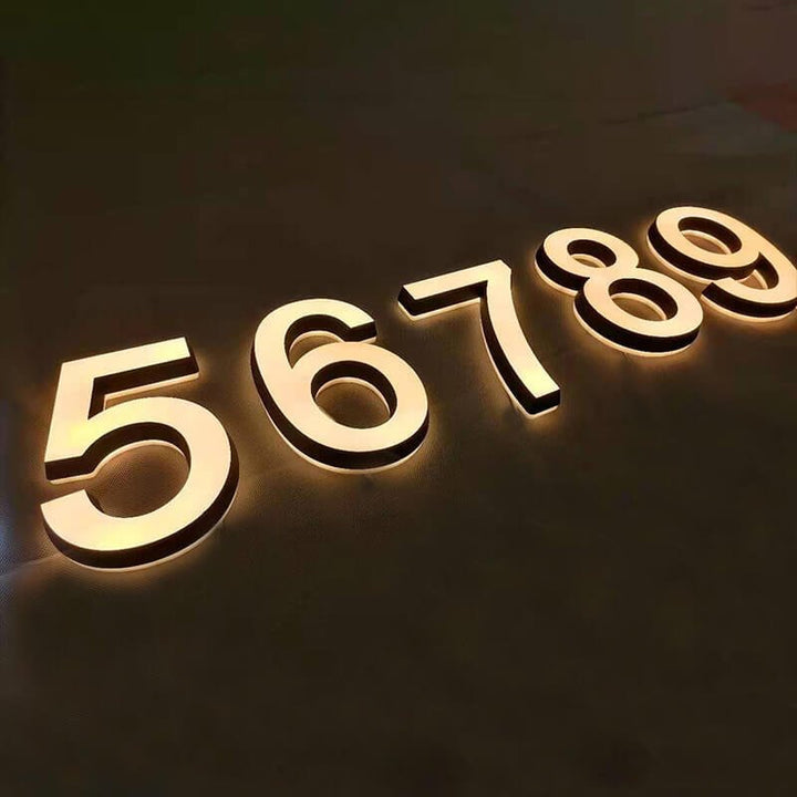 Modern Brushed Nickel Illuminated House Numbers – Dual - Sided LED Light, Weatherproof for Outdoor Visibility - BacklitLEDsign
