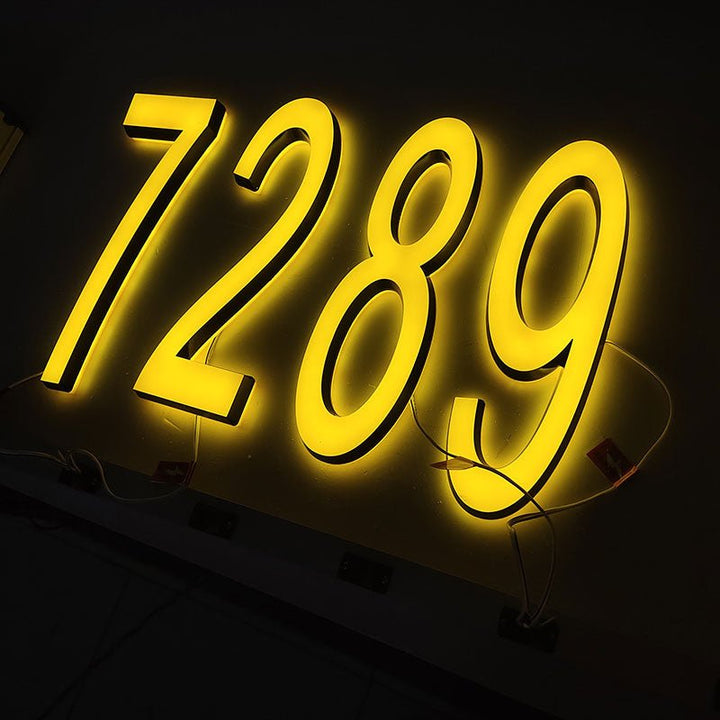 Modern Brushed Nickel Illuminated House Numbers – Dual - Sided LED Light, Weatherproof for Outdoor Visibility - BacklitLEDsign