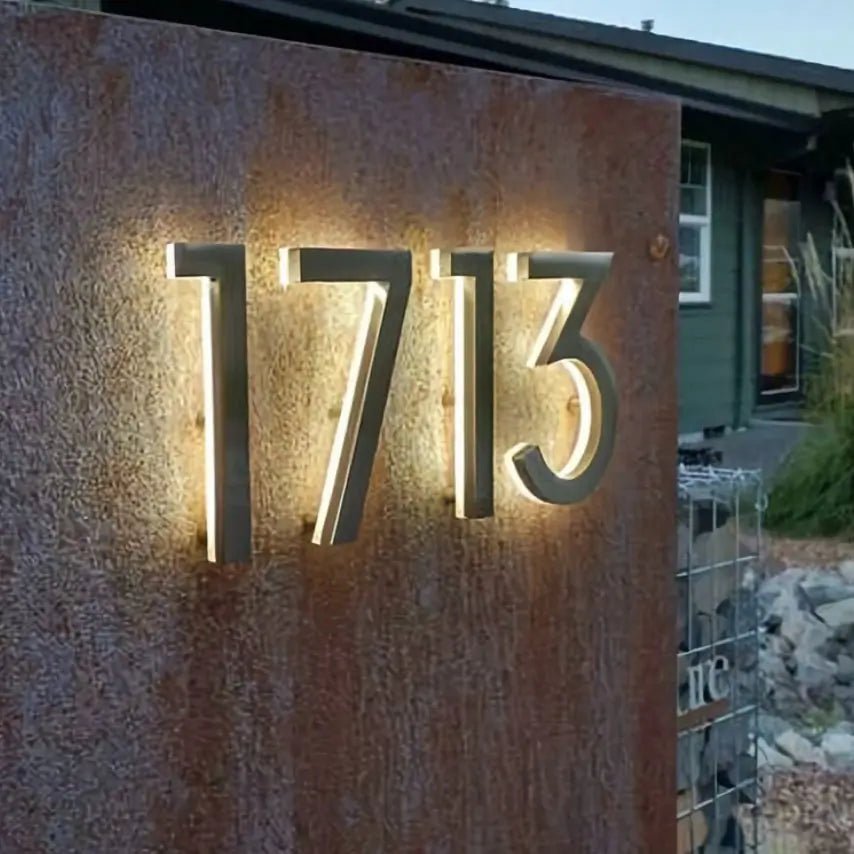 Illuminated House Sign Door Number Personalized Metal Wall Art Lighted House Numbers Address Sign for Yard Backlit Street Numbers - BacklitLEDsign