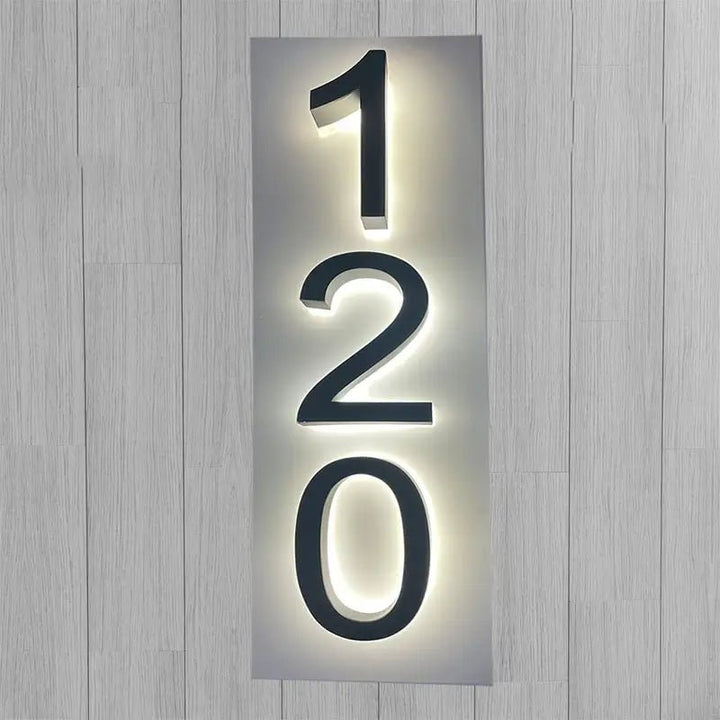 Modern Illuminated House Number Vertical with Backplate 3D Metal LED Address Sign Outdoor Lighted Address Numbers Backlit Sign Panels - BacklitLEDsign