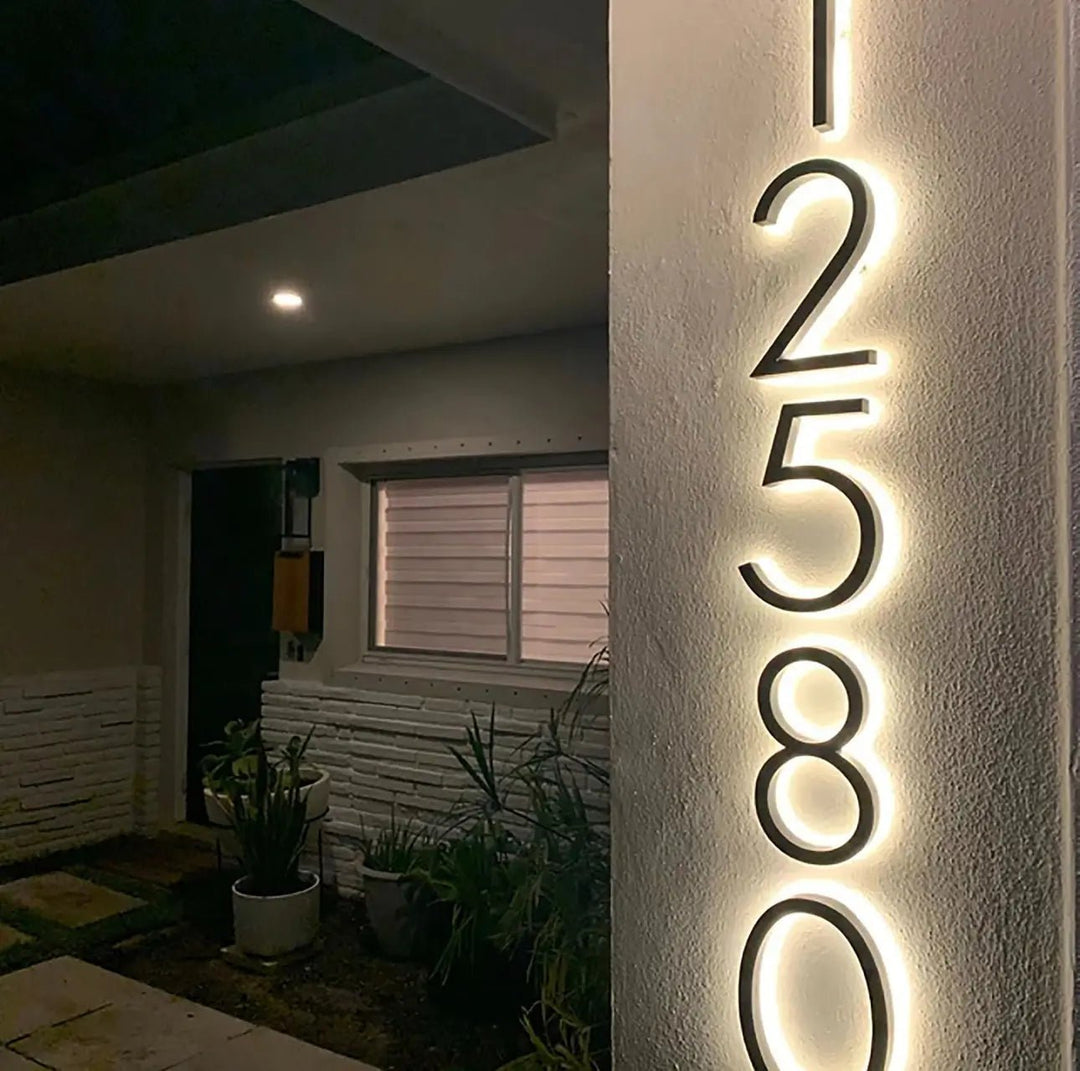 Modern Illuminated House Numbers Light Up House Number Signs Outdoor Lit House Numbers Led Address Solar Backlit House Numbers - BacklitLEDsign