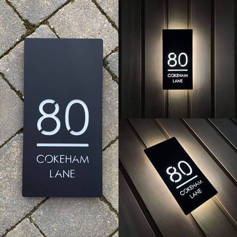 Modern Large LED Backlit House Numbers Sign Illuminated Street Numbers Lighted Address Plaque Solar Lighted Address Signs for Homes - BacklitLEDsign