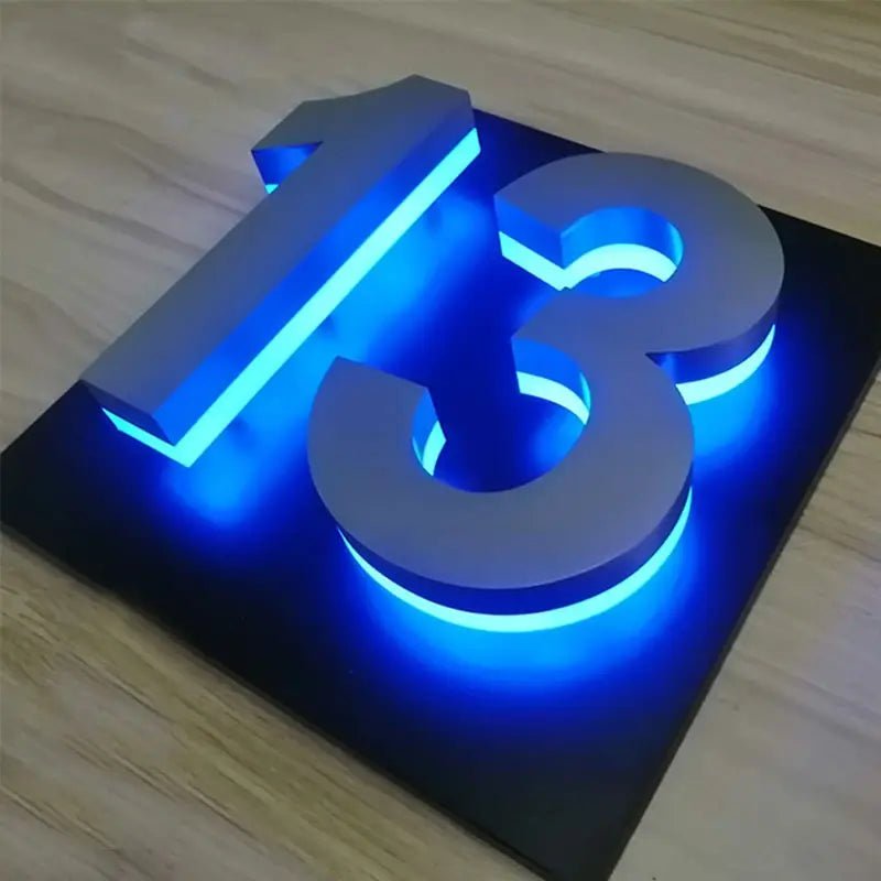 Outdoor LED House Number Plaque Modern Door Plates Metal & Acrylic House Number Sign Apartment Street Address Light Decor Waterproof - BacklitLEDsign