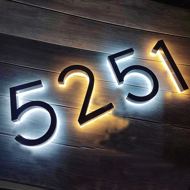 Outdoor LED House Number Plaque Modern Door Plates Metal & Acrylic House Number Sign Apartment Street Address Light Decor Waterproof - BacklitLEDsign