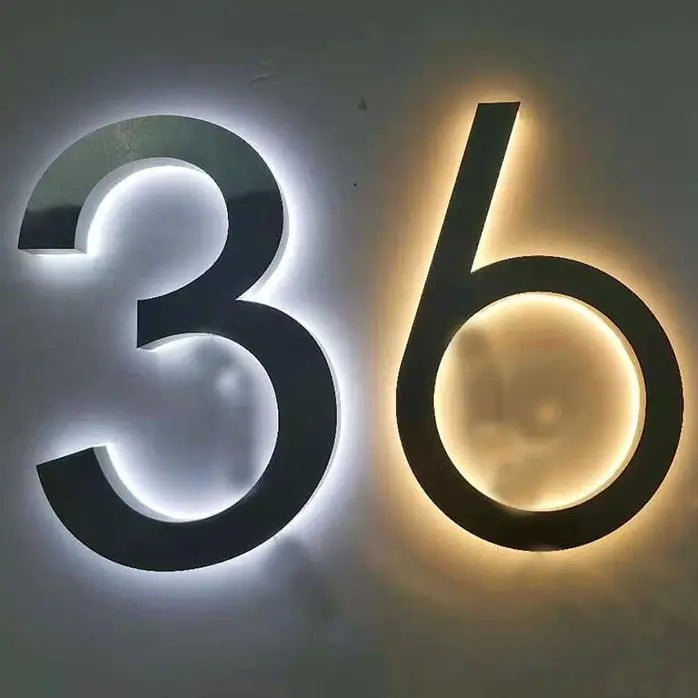 Outdoor LED House Number Plaque Modern Door Plates Metal & Acrylic House Number Sign Apartment Street Address Light Decor Waterproof - BacklitLEDsign