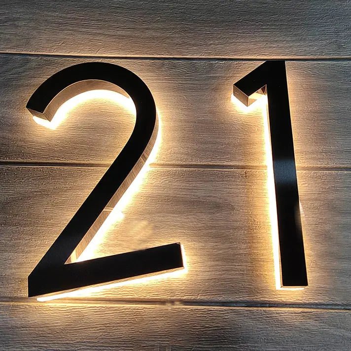 Outdoor LED House Number Plaque Modern Door Plates Metal & Acrylic House Number Sign Apartment Street Address Light Decor Waterproof - BacklitLEDsign